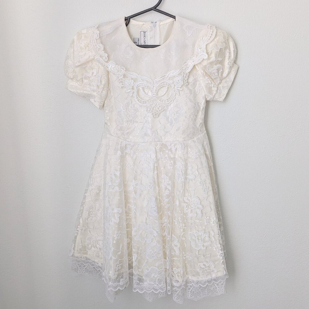 Vintage Jessica McClintock Girls White Lace Dress, 4